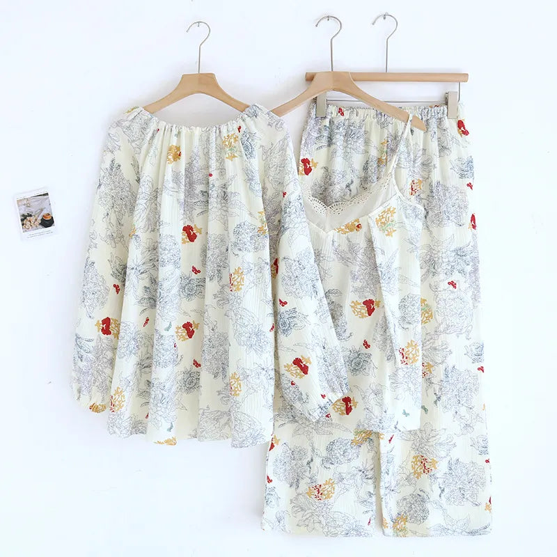 Valeria - 100% Muslin Cotton Three Set Pajama