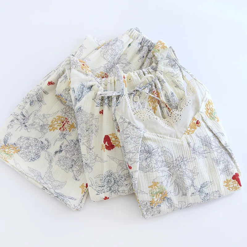 Valeria - 100% Muslin Cotton Three Set Pajama