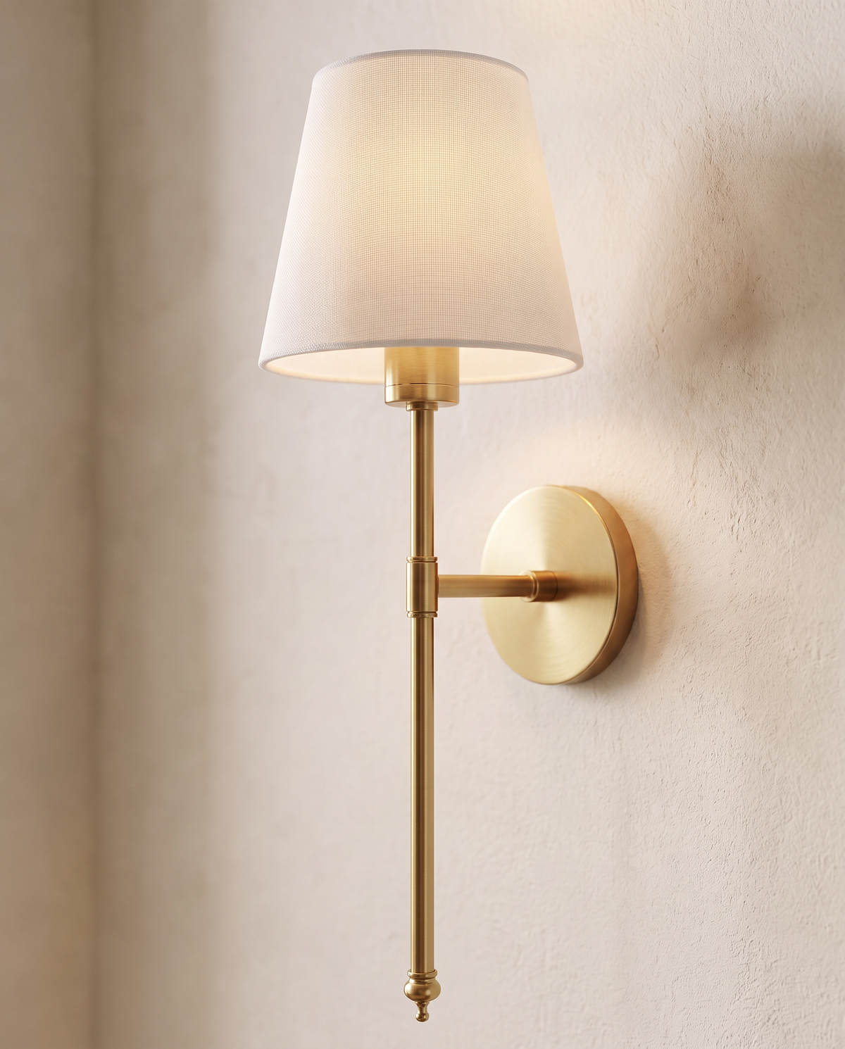 Close-up of the linen shade and rod: Gold