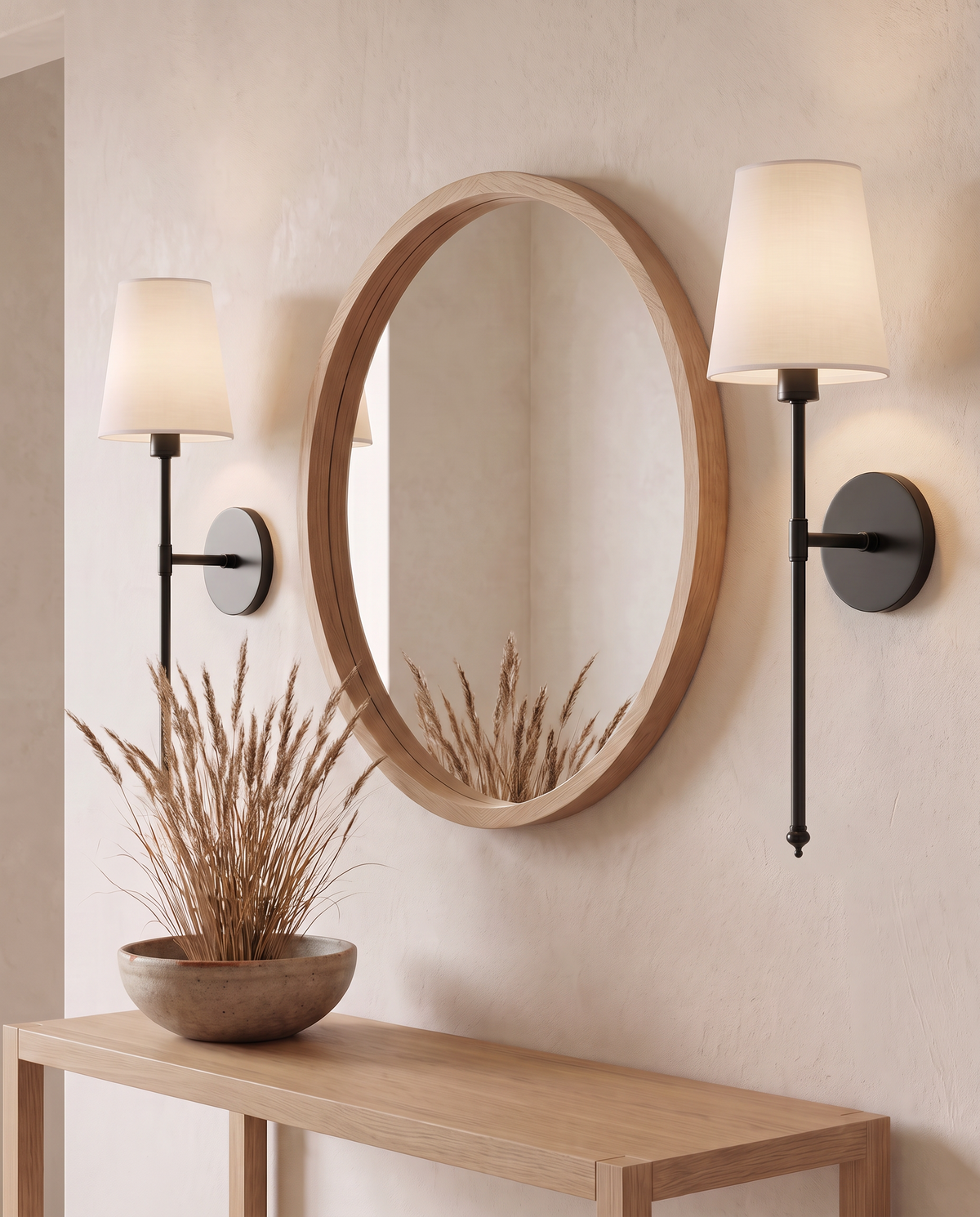 Wireless wall sconce in a hallway: Black