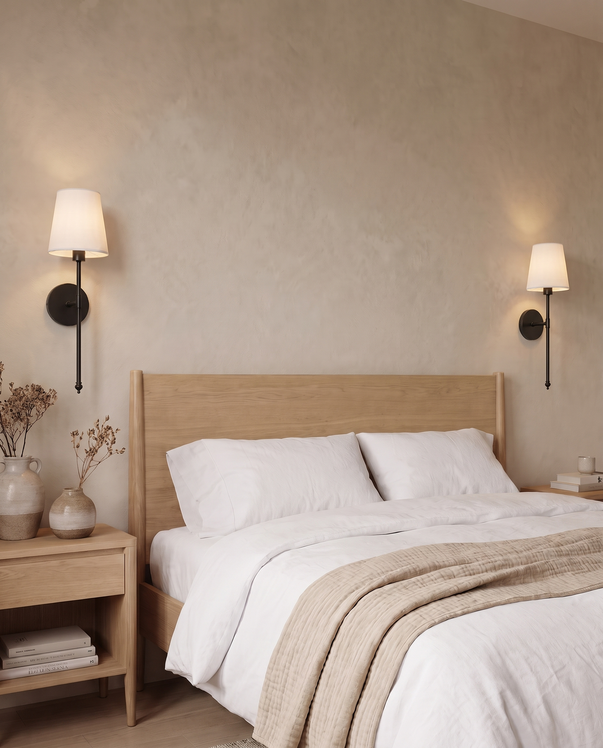 Wireless wall sconce beside a bed: Black