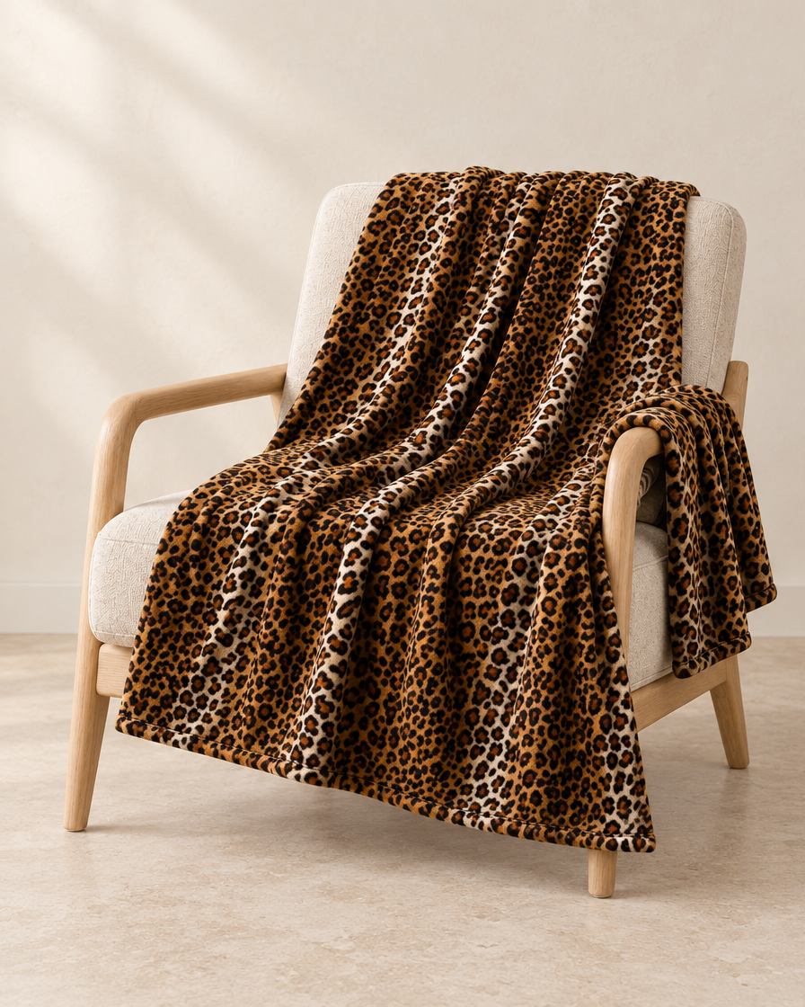 Classic Brown patterned throw draped over an oatmeal linen and pale oak chair
