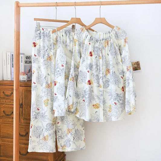 Valeria - 100% Muslin Cotton Three Set Pajama