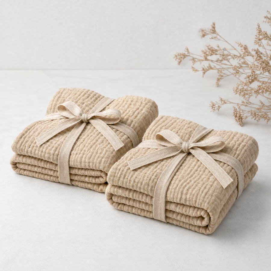 Two muslin blankets gift-ready