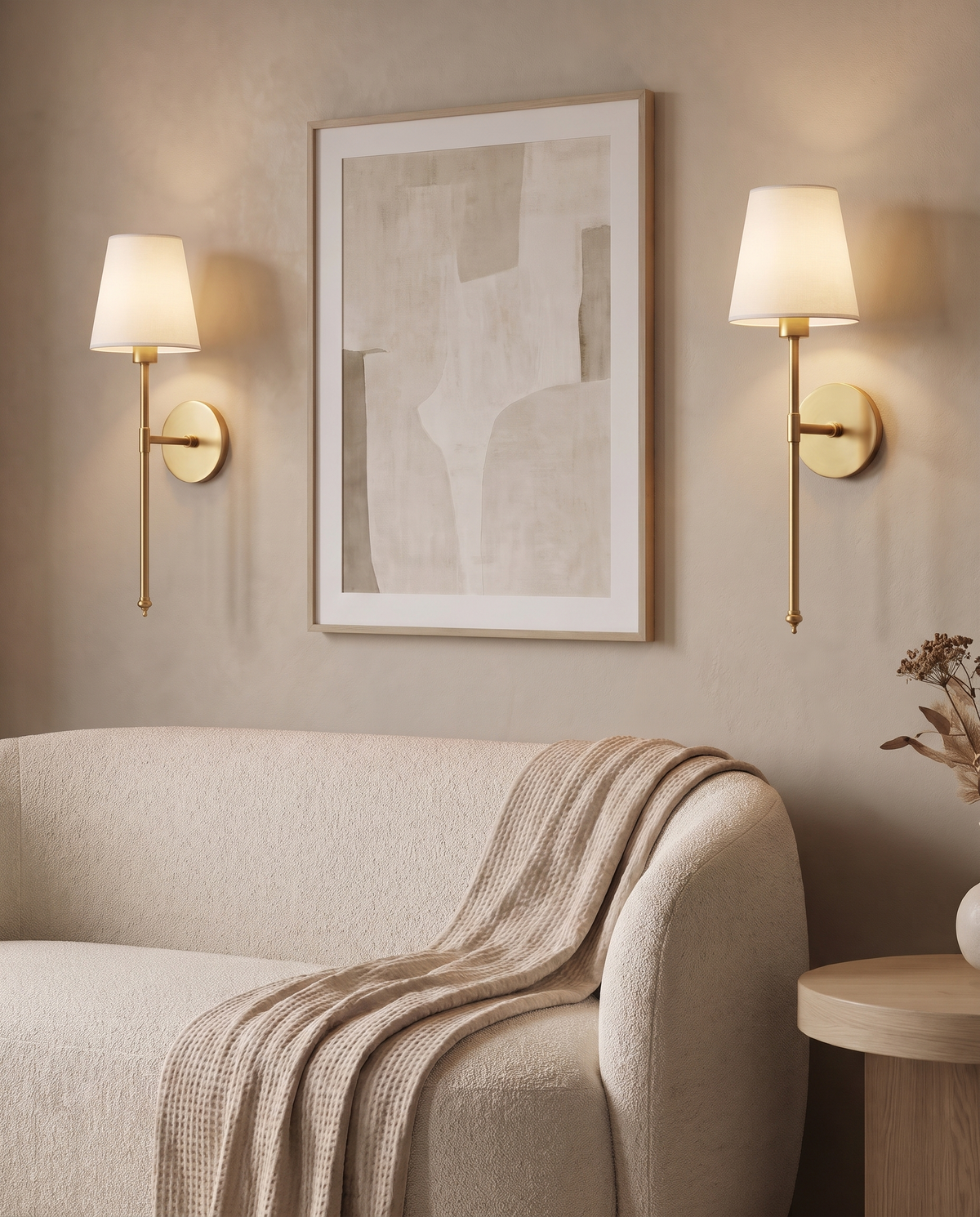 Wireless wall sconce in a living room: Gold