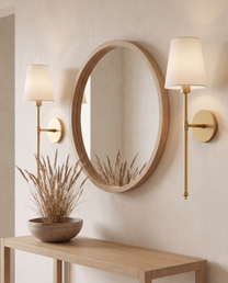 Wireless wall sconce in a hallway: Gold