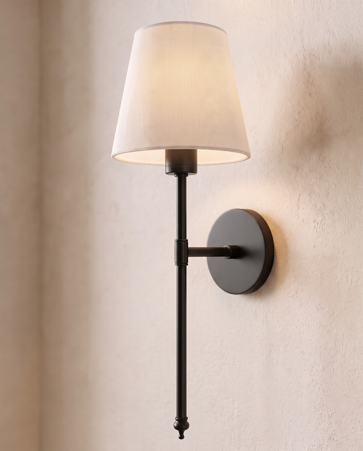 Close-up of the linen shade and rod: Black