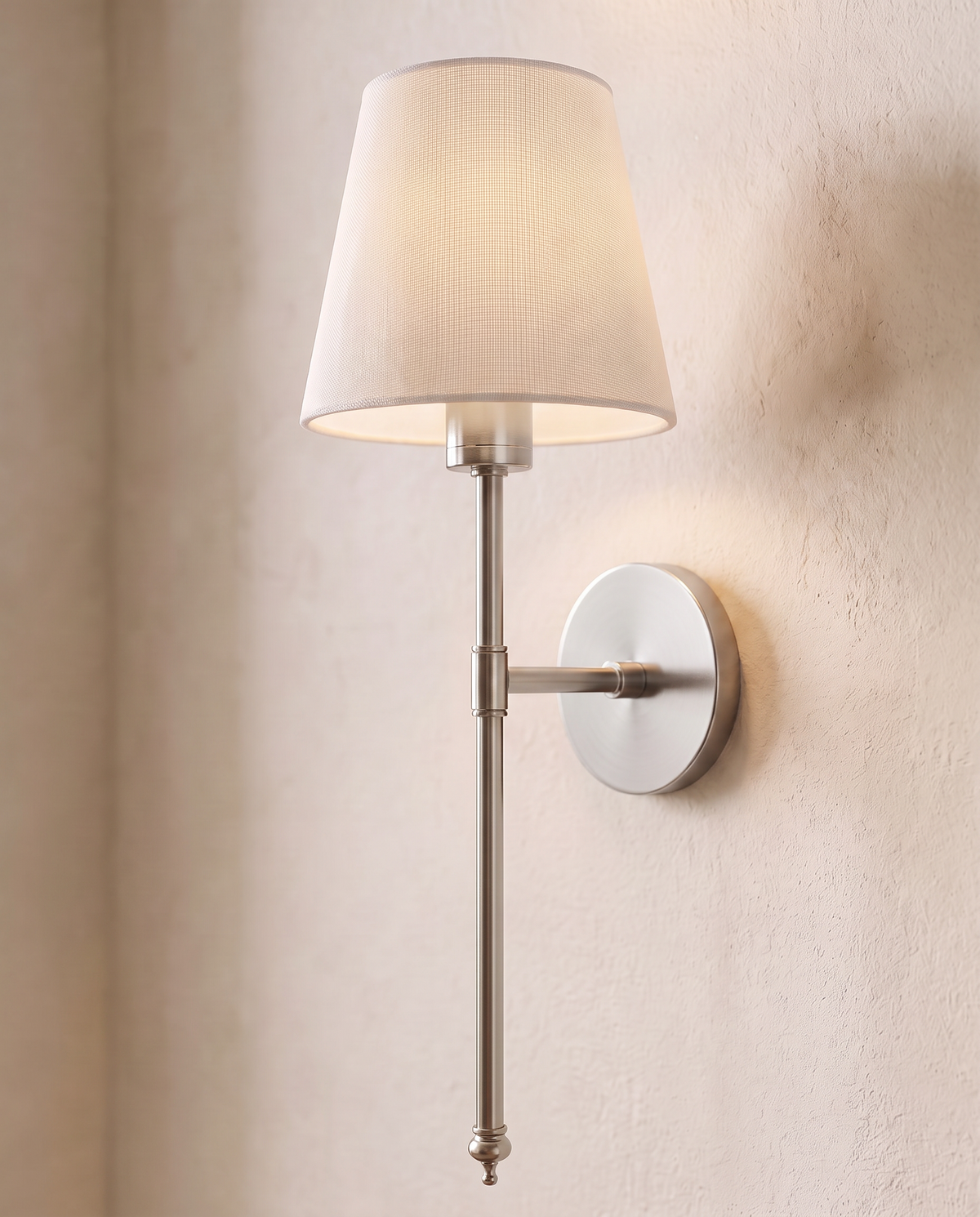 Close-up of the linen shade and rod: Silver