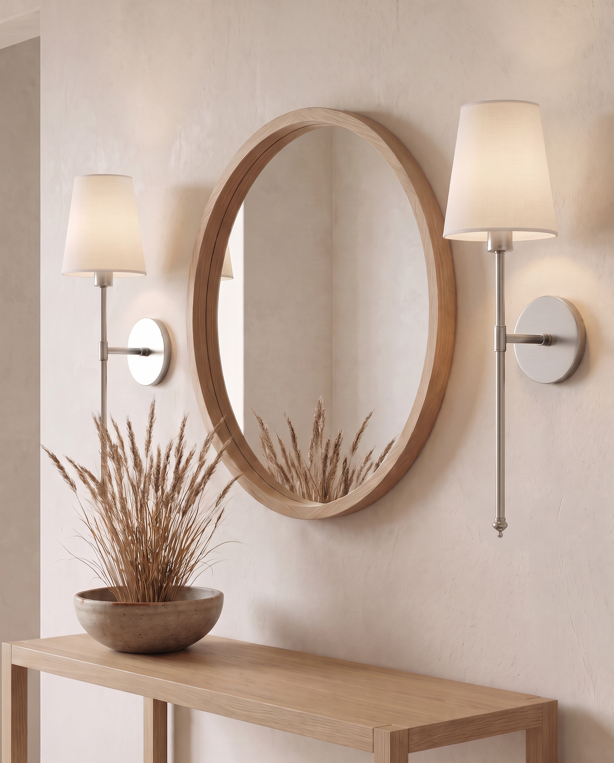 Wireless wall sconce in a hallway: Silver