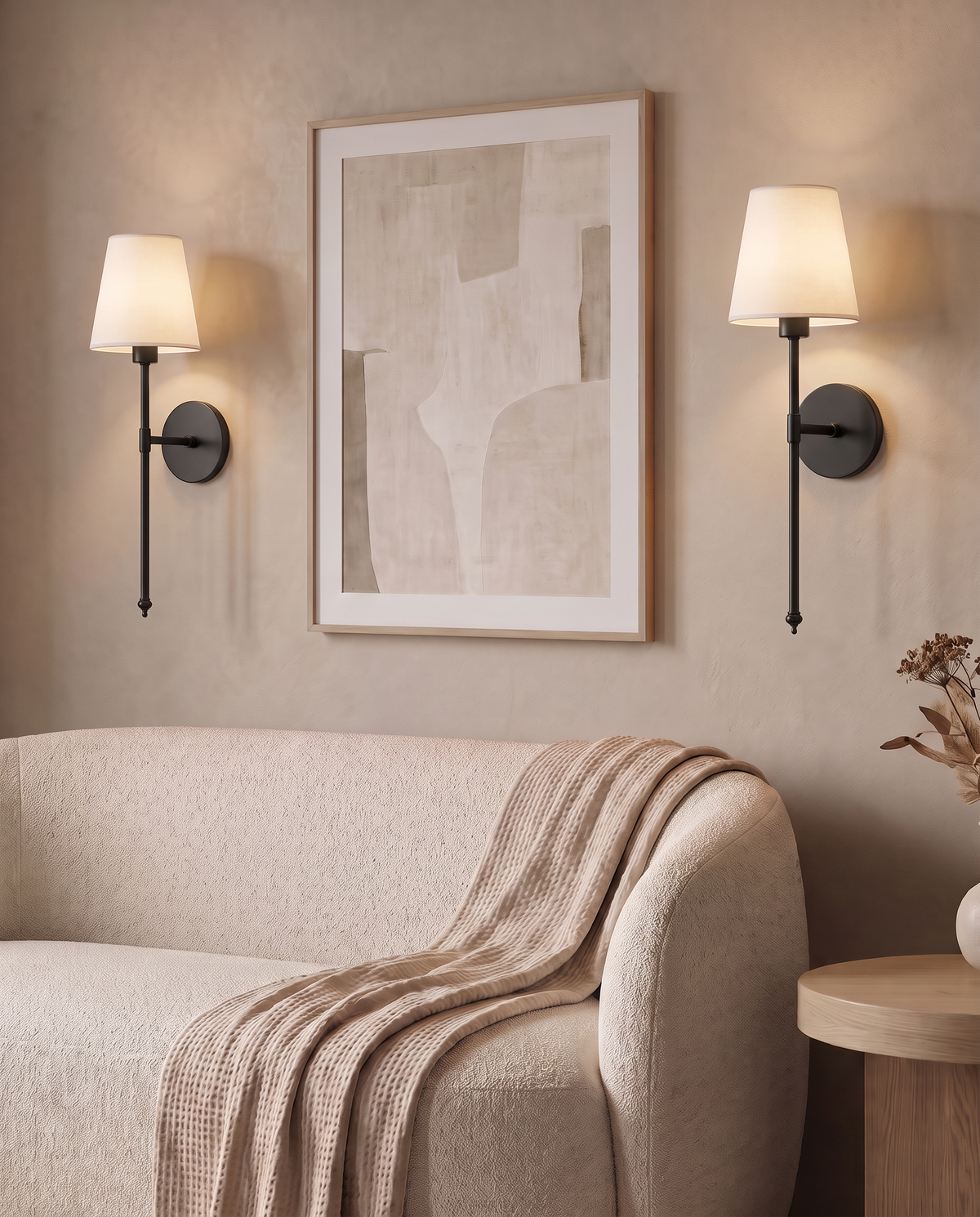 Wireless wall sconce in a living room: Black